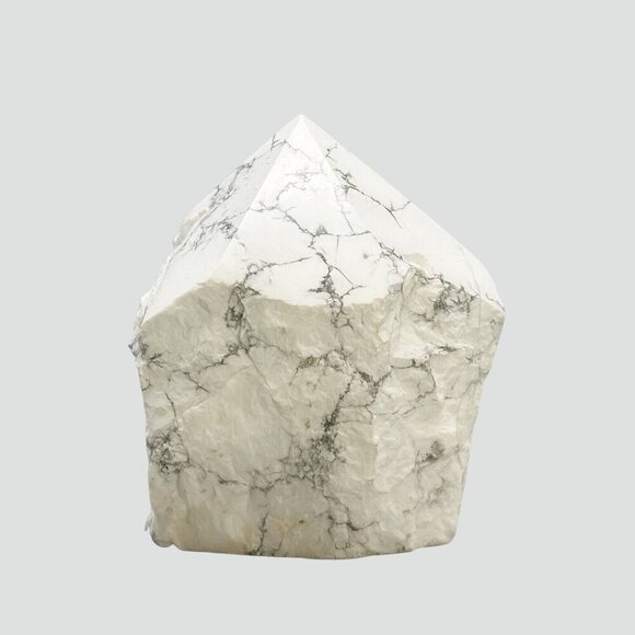 White Howlite Crystal, Generator Point, Rough Base, Polished Point, White Stone - Picture 1 of 10